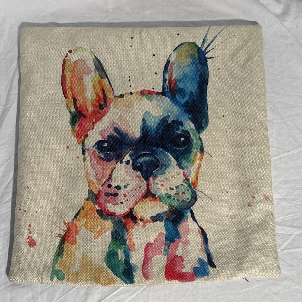 Artistic Colorful Dog Pillow Case Double Sided 17.5"x17.5" Throw Pillow Bulldog
